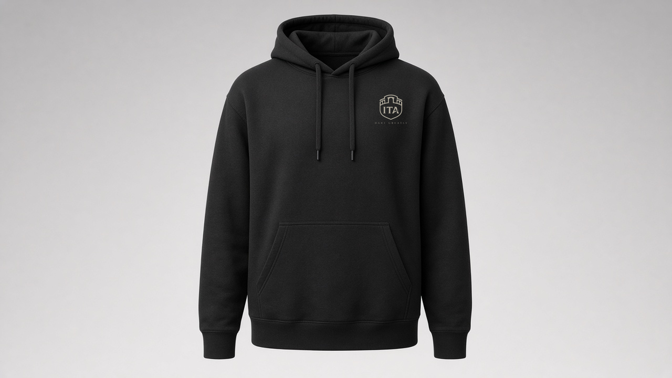 Crest Hoodie in black with crest lockup on left chest